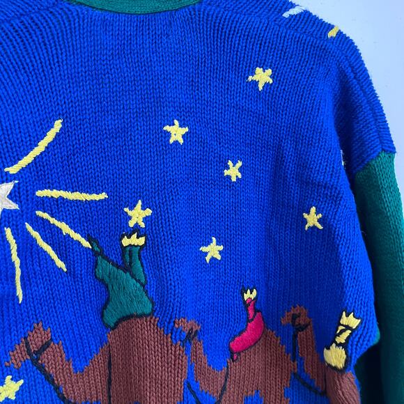 Vintage Sharon Young Womens Christmas Cardigan Sweater Size L Holiday Nativity - Picture 8 of 12